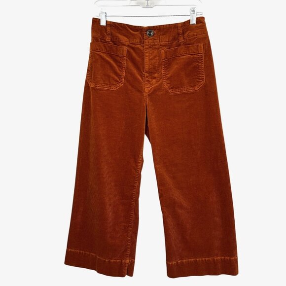 Anthropologie Pants - Maeve The Colette Corduroy Pants Womens 29P Orange Cropped Wide Leg Petite